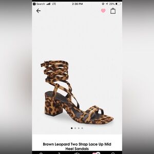 FWB LACE UP LEOPARD Brown Leopard Two Strap Lace Up MidHeel Sandals